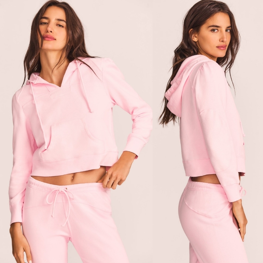 LoveShackFancy Pink V-Neck Hoodie Sweater